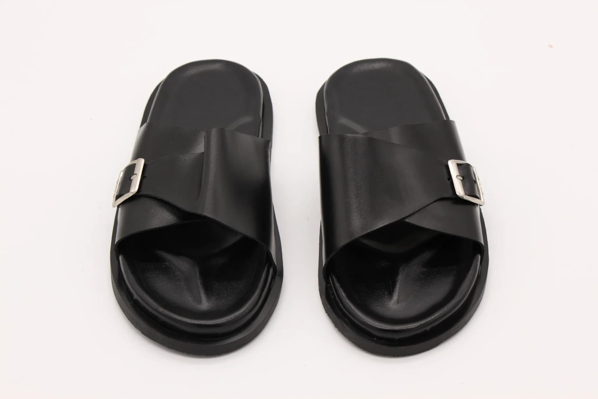 Black Cross-Strap Slide Sandals