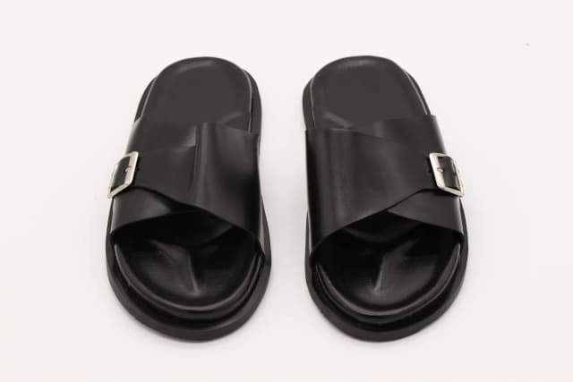 Black Cross-Strap Slide Sandals