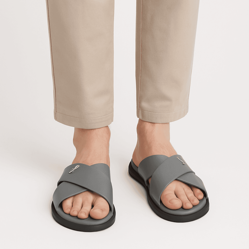 Stylish Grey Cross Strap Sandals