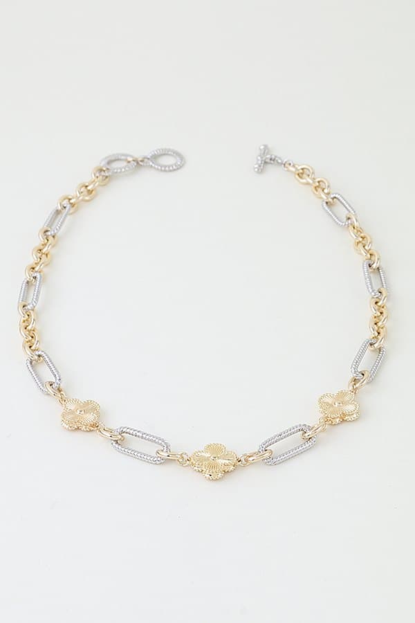 Clover Charm Paperclip Chain Necklace with Cubic Zirconia Detail
