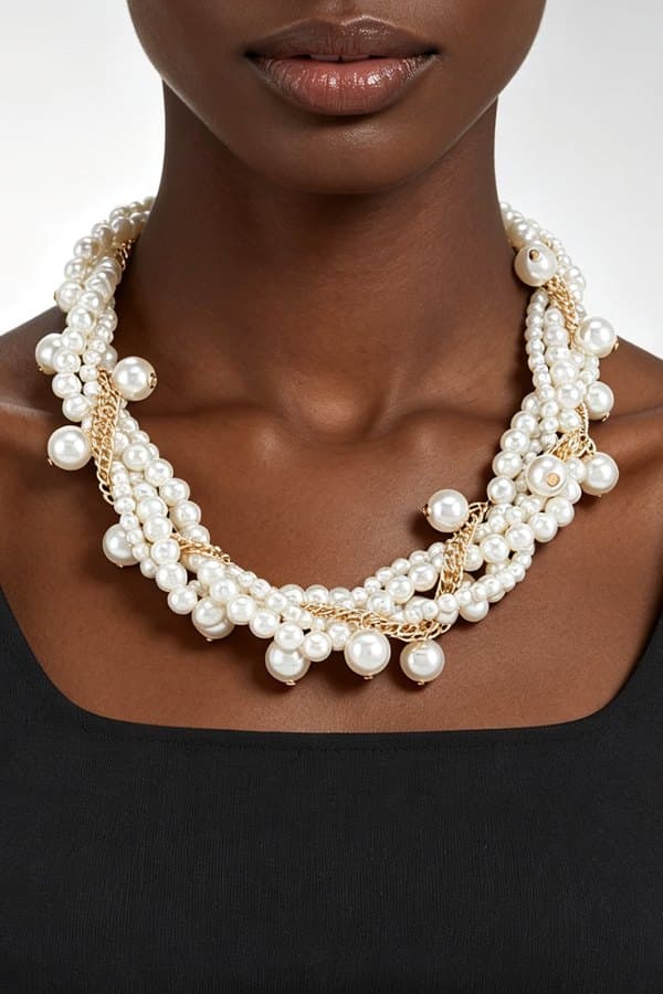 Twisted Pearl and Gold Chain Statement Necklace