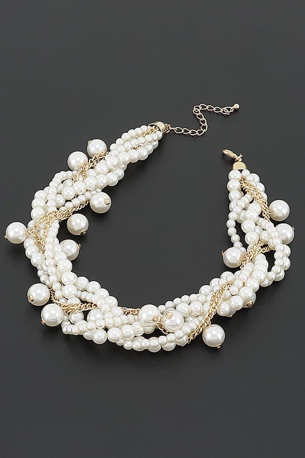 Twisted Pearl and Gold Chain Statement Necklace