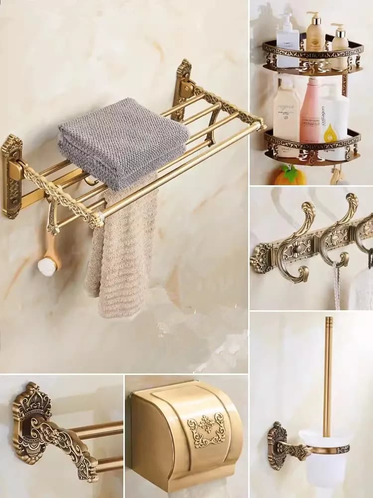 Antique Bronze Carved Bathroom Accessories Set