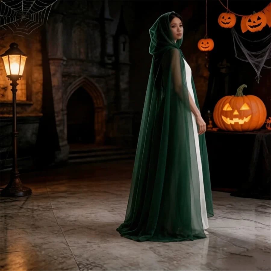 Halloween Ghost Costume Hooded Cloak Long Dress