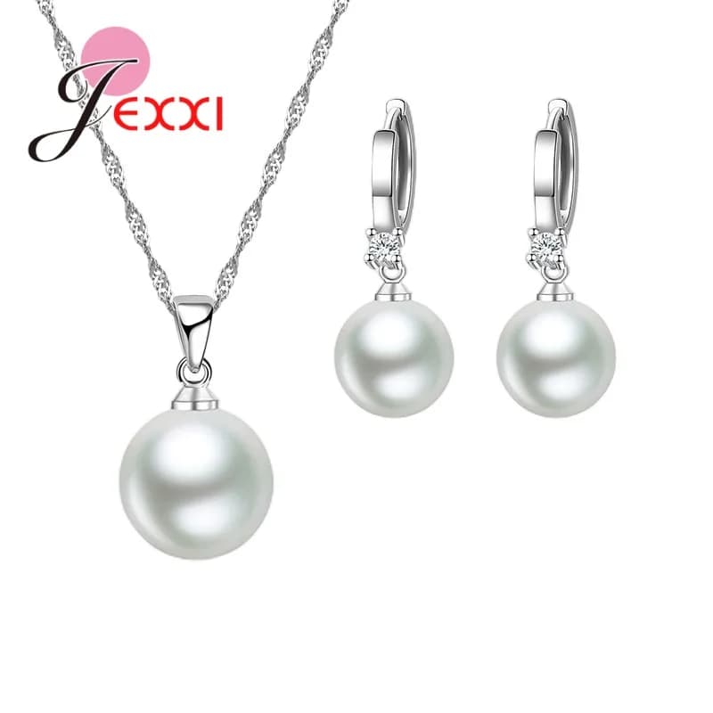 Sterling Silver Pearl Jewelry Set for Women