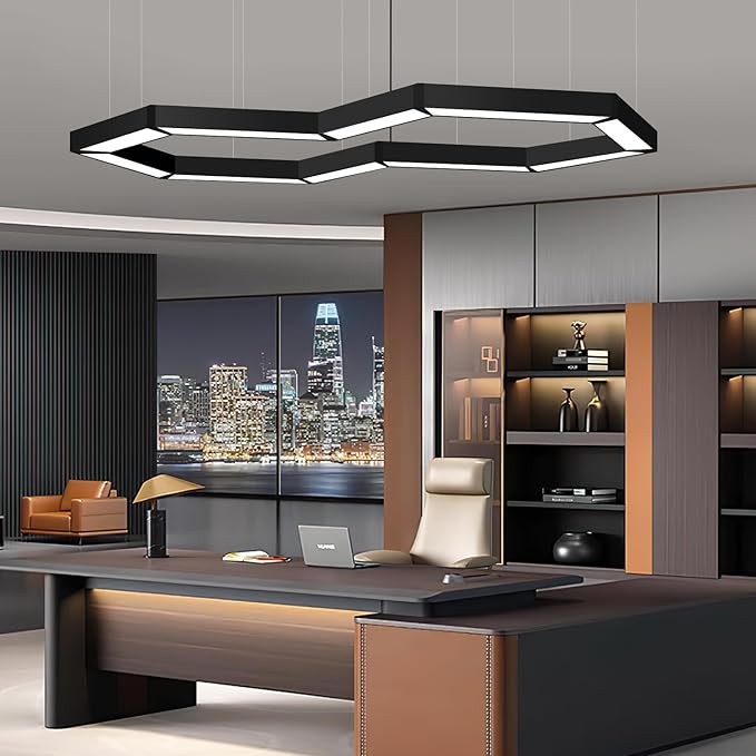 20FT LED Linear Light, 250W Pendant Light Fixtures, 0~10V Remote Switch, 3000K 4000K 6000K Color Changing Function, Combination Black Ceiling Shop Light, Suspended Office Lighting Fixture