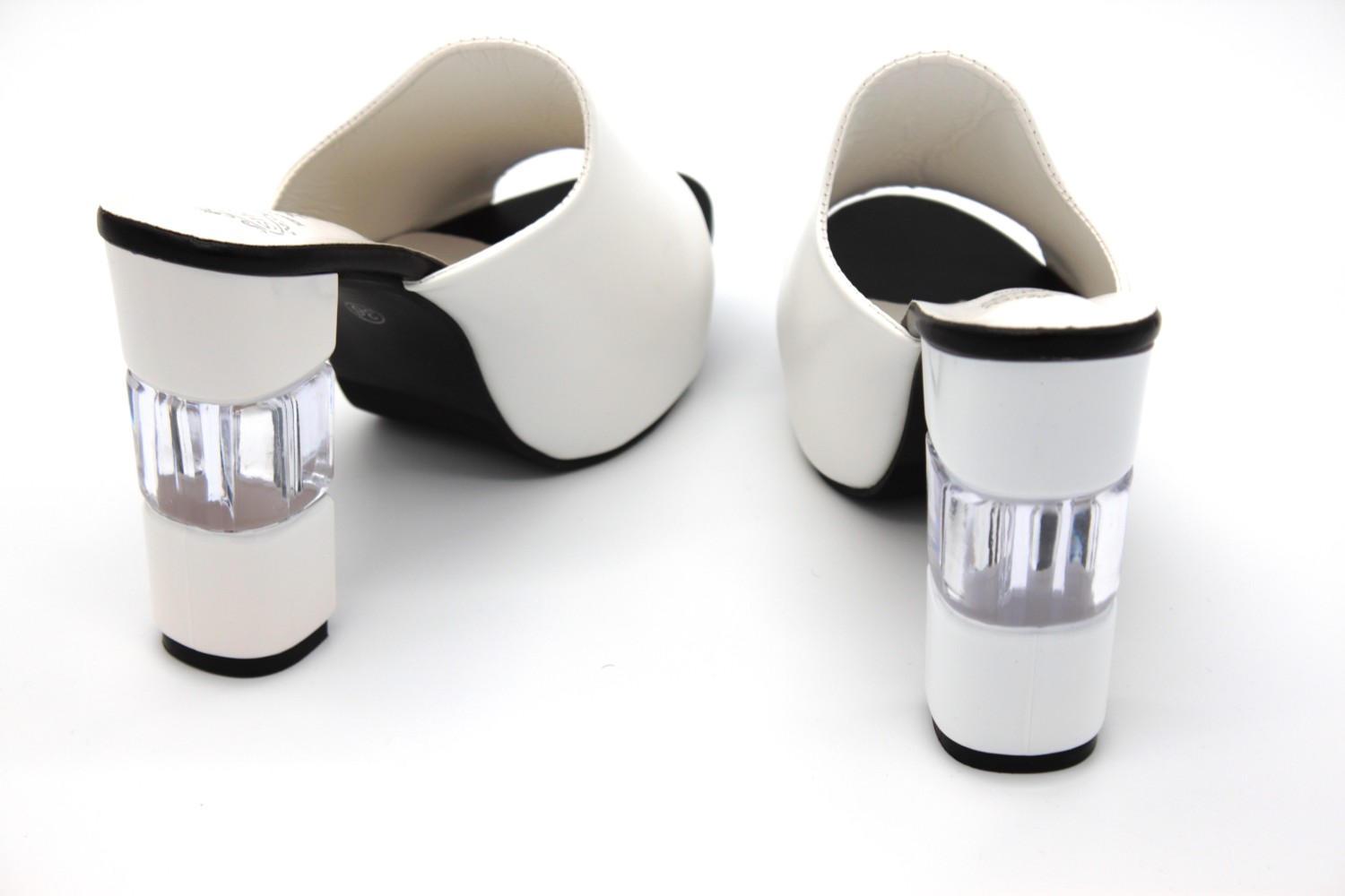 Xing Xing Xang White Mule Platform Heels