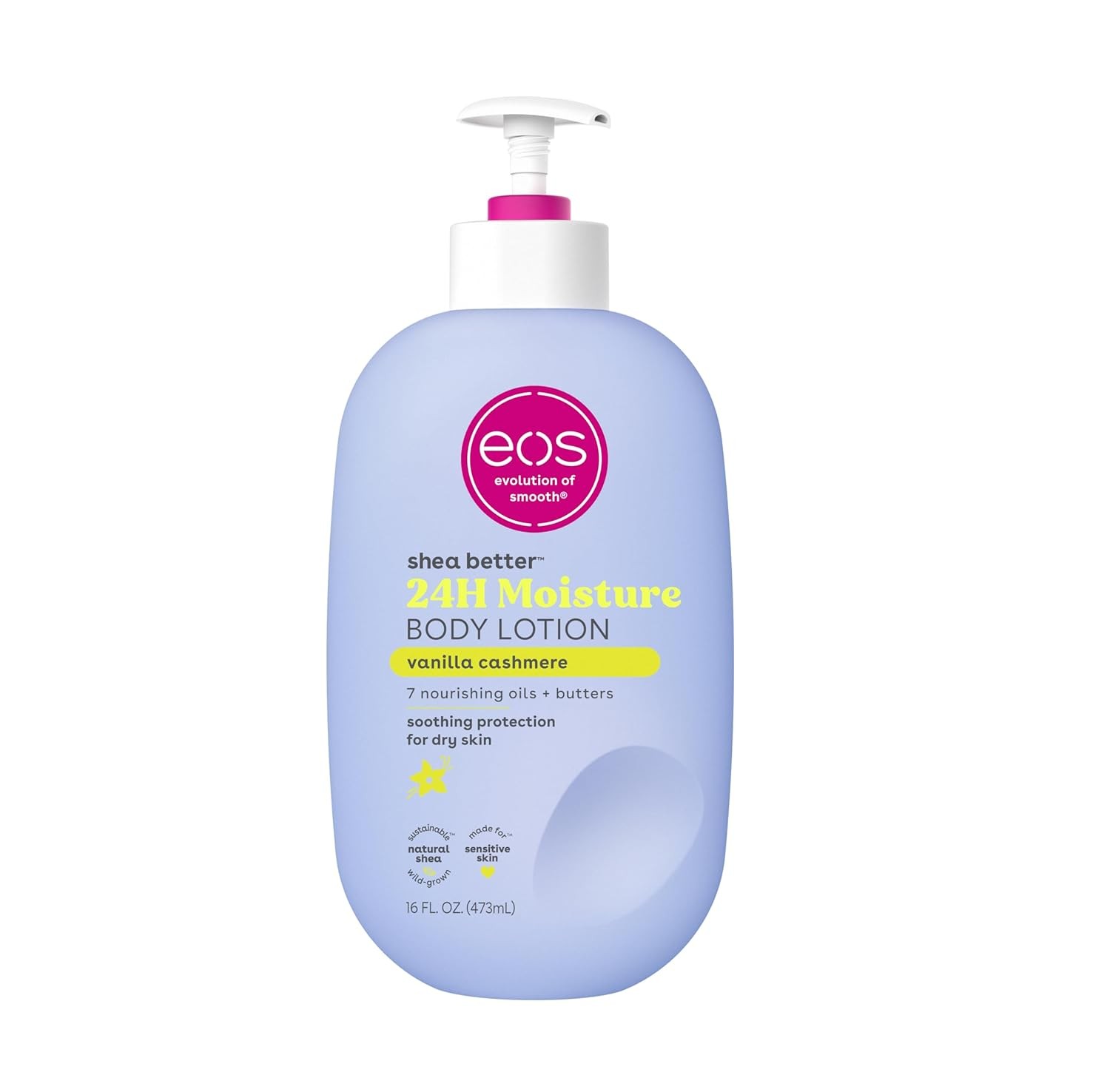eos Shea Better Body Lotion - Vanilla Cashmere, 24-Hour Moisture Skincare, Lightweight & Non-Greasy, Made with Natural Shea, Vegan, 16 fl oz