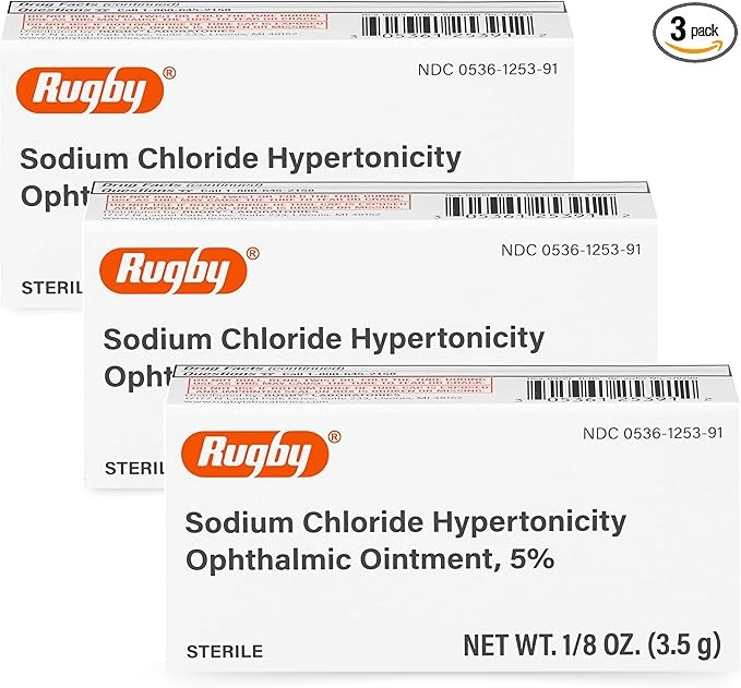 Rugby Sodium Chloride Hypertonicity Ophthalmic Ointment 5% - 50 mg Sodium Chloride Eye Ointment for Temporary Corneal Edema Relief - Made With Lanolin and Mineral Oil - Alcohol-Free - 0.125 Oz(3 Pack)