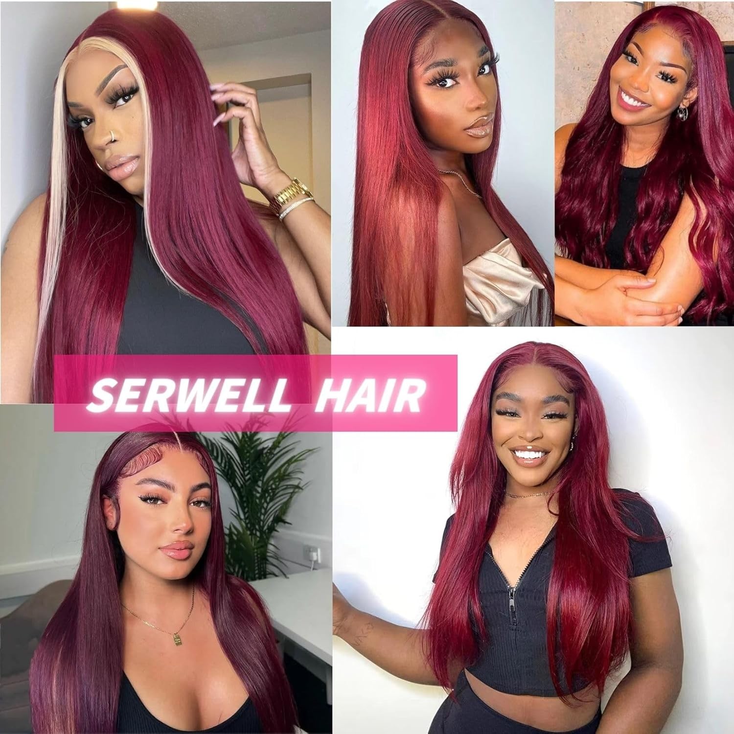 serwell 22 Inch 99j Burgundy Lace Front Wigs Human Hair Lace Front Wig Human Hair Straight Burgundy Wig Human Hair for Black Women 180% Density Glueless Wigs Human Hair Pre Plucked Pre Cut