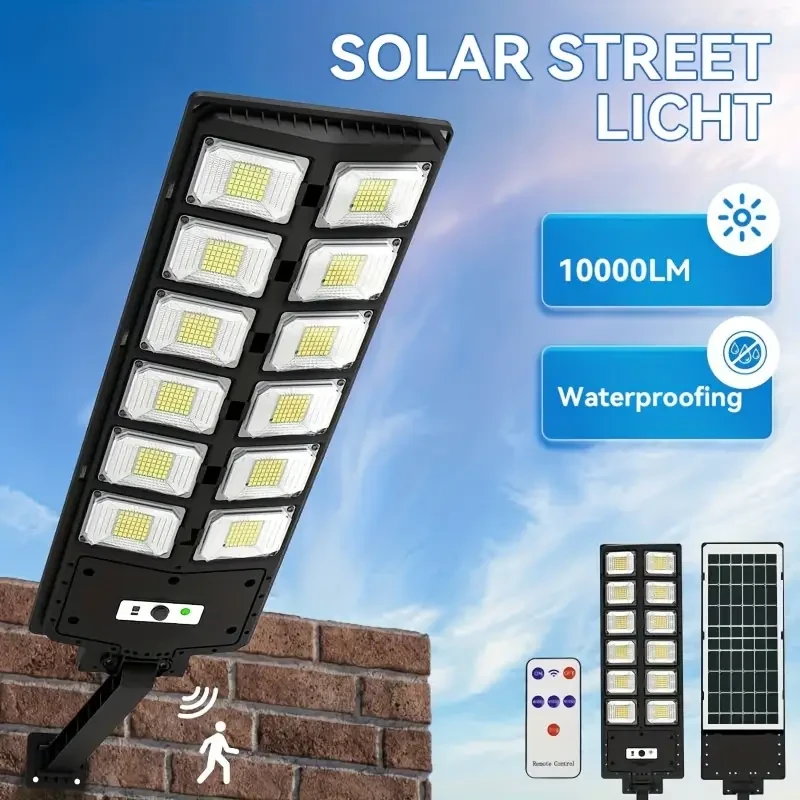 1pc Solar Street Light With Remote Control Solar Street Light Outdoor 6500K 10000LM Solar Light Outdoor Motion Sensor Solar Light For Yard Light Garden Light Parking Lot Light Exit Light Entrance Ligh