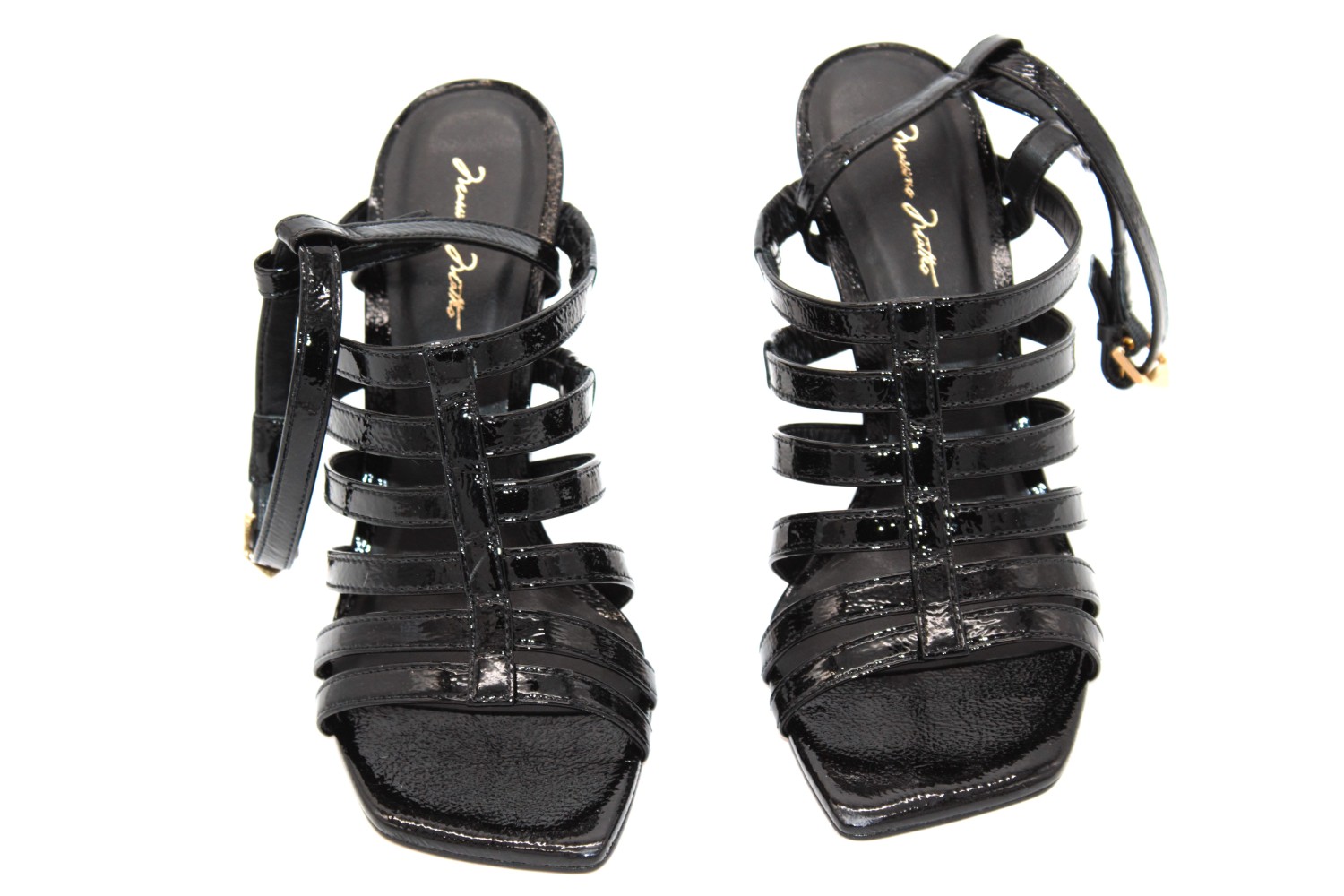 Massimo Matteo Noir Cage Patent Sandal