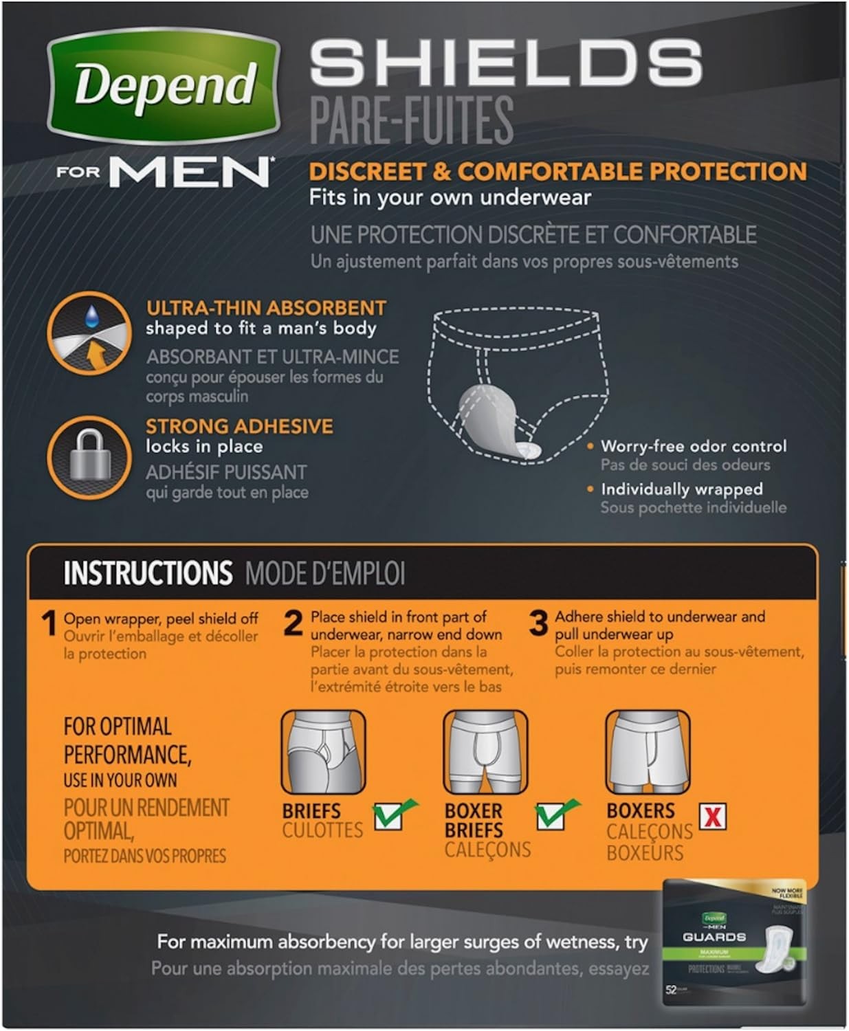 DependsMen Incontinence Shields