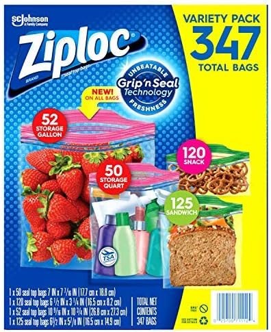 Ziploc Bags 52 Gallon, 50 Quart, 120 Snack, 125 Sandwich (347 Count)